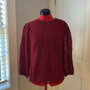 J. Crew Eyelet Blouse, Red, Size XS